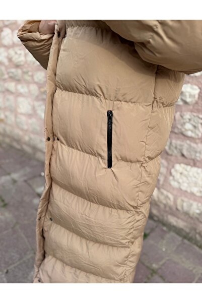 PELTEX Beige Midi Length Lace-Up Puffer Coat