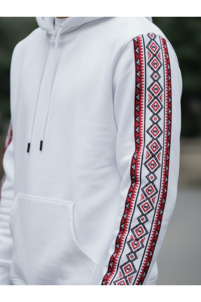 Eritqaa هوديي رجالي بغطاء رأس أبيض اللون / سويت شيرت شتوي بأكمام طويلة ونقشة ...