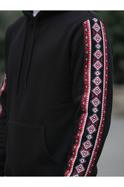 Eritqaa هوديي رجالي بغطاء رأس أبيض اللون / سويت شيرت شتوي بأكمام طويلة ونقشة ...