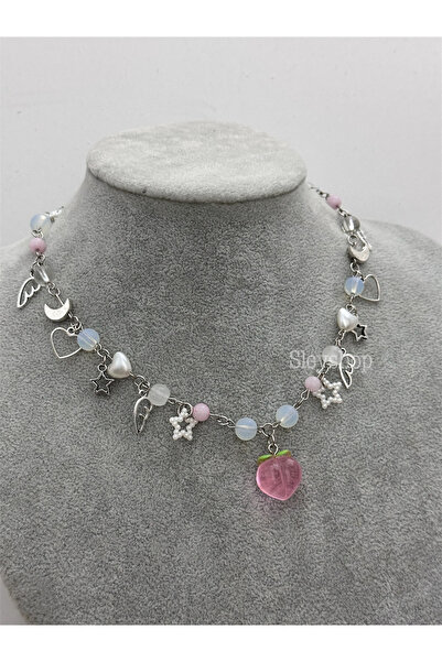 sleyshop Pink Quartz Opal Moonstone Natural Stone Pendant