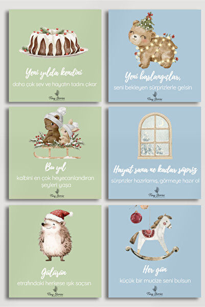 tinystoriestr 6'lı Yılbaşı Motto Kartı Seti/ Kartpostal