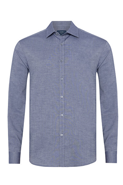 Germirli Indigo Color Flannel Tailor Fit Soft Collar Cotton Shirt