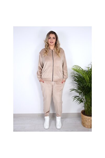 Alisha beige velour tracksuit
