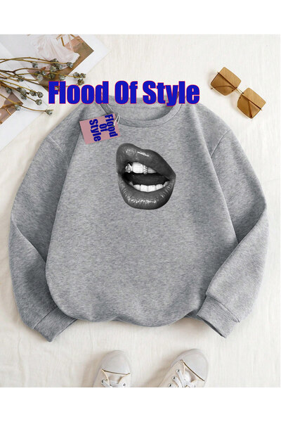 Flood Of Style Μαύρο φούτερ με λαιμόκοψη με τύπωμα Minimalist 1