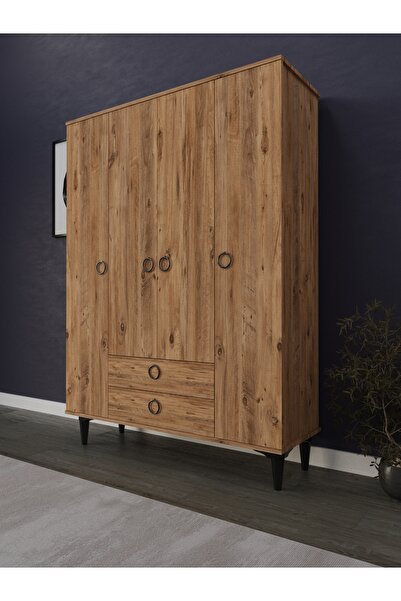 umondesign Umon Design 4 Kapaklı 2 Çekmeceli Askılı Gardırop Geniş Elbise Dolabı