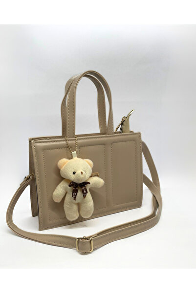 Rubel Bags Kadın Bej Çapraz ve Omuz Çantası – Mini Peluş Ayıcıklı, Şık ve Mod...