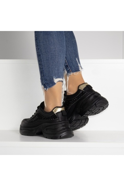 Monica Black High-Platform -Leather Sneakers
