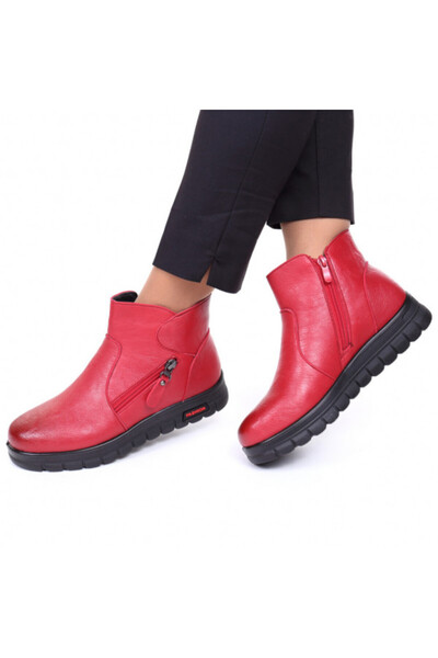 Nihan Red Faux Leather Fur-Lined Boots
