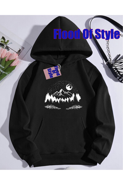 Flood Of Style Swea tricou cu guler cu imprimeu Biskilet, minimalist, din lem...