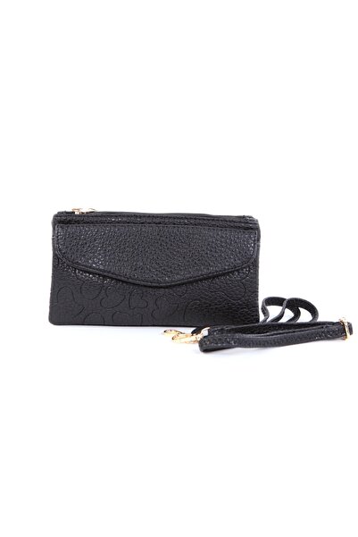 Goldy black wallet with adjustable strap