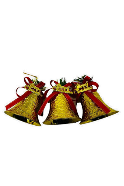 Att Set de 6 Clopoței Decorativi Aurii cu Fundă, Crăciun Fericit