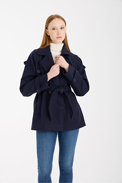 Bolivente Calina Navy Blue Regular Fit Premium Cashmere Jacket
