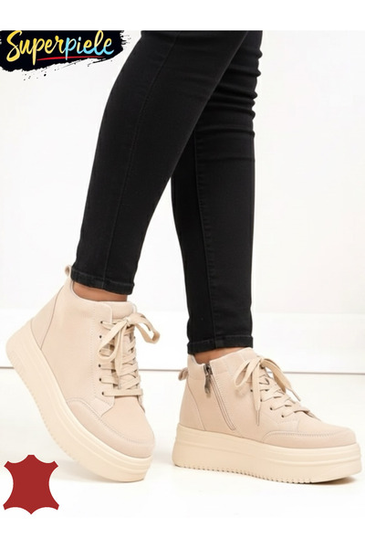 ANGEL BLUE Women's short leather boots, linite, with a thick sole