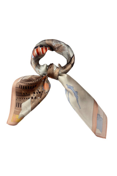 OMG Natural silk scarf, architecture print, 70x70 cm