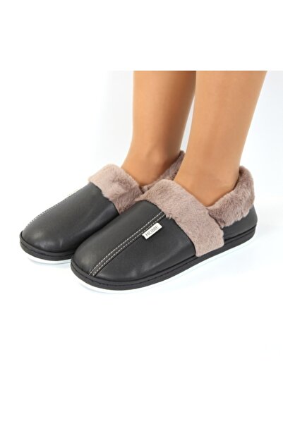 RİA Black Fleece-Lined Moccasin Slippers