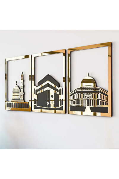 Nirvana Decor 3'lü İslami Pleksi Ayna Duvar Seti Mescid-i Haram, Mescid-i Aks...
