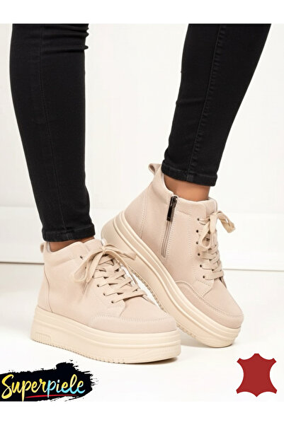 ANGEL BLUE Women's short leather boots, linite, with a thick sole