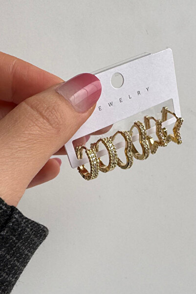 Leo'Stone 6-Piece Star&Heart&Oval Ring Design Gold Women's Steel Earrings