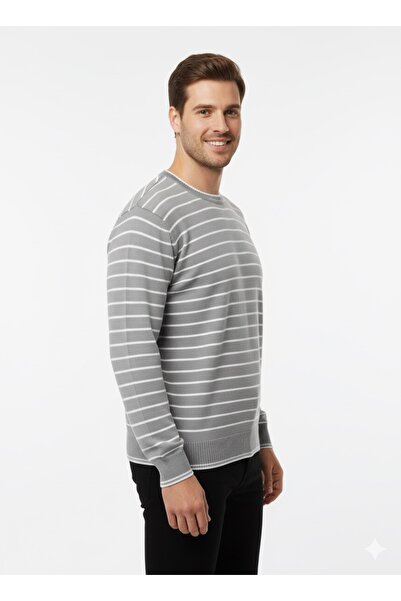 ModaPlaza Men's Striped Crew Neck Sweater 711