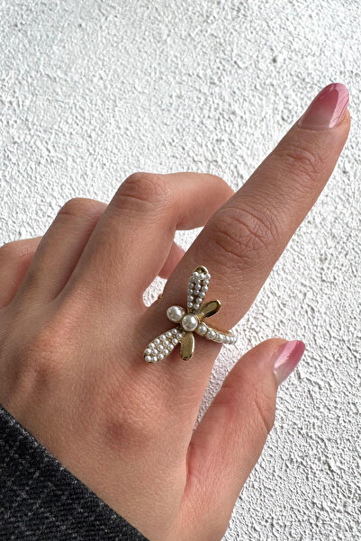 Leo'Stone Özel Seri İncili Yusufcuk Tasarım Ayarlanabilir Kadın Çelik Yüzük