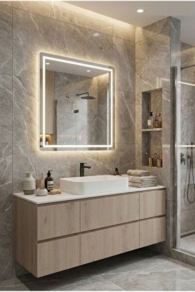 todek home Modern Tasarım 60x70 LED Aydınlatmalı Dokunmatik Duvar Aynası
