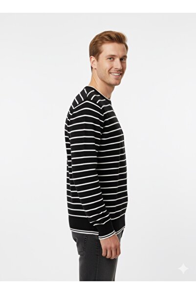 ModaPlaza Men's Striped Crew Neck Sweater 711