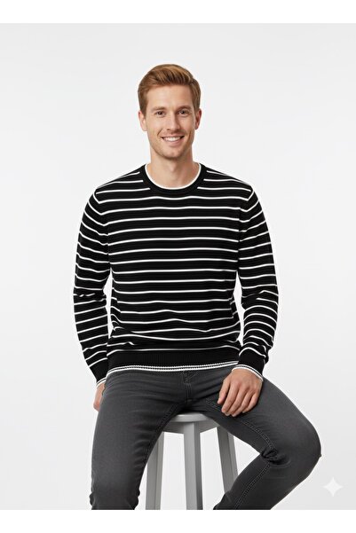 ModaPlaza Men's Striped Crew Neck Sweater 711