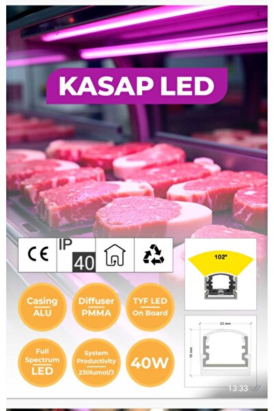 BMN ELEKTRONİK Kasapled–Et Dolabı Aydınlatma–Full Spektrum Pembe Işık–Et Renk...