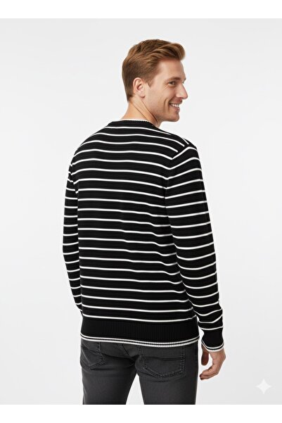 ModaPlaza Men's Striped Crew Neck Sweater 711