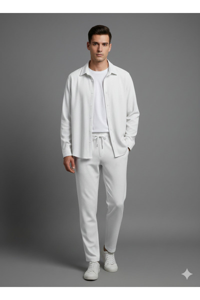 KVİNS Set unisex din țesătură Lycra crep | Cămașă și pantaloni Relax Fit | An...