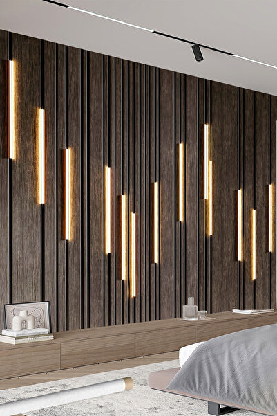 dreamwall Işıklı Çizgili Ahşap Panel Desenli Tek Parça Tekstil Duvar Kağıdı