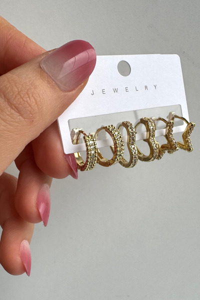 Leo'Stone 6-Piece Star&Heart&Oval Ring Design Gold Women's Steel Earrings