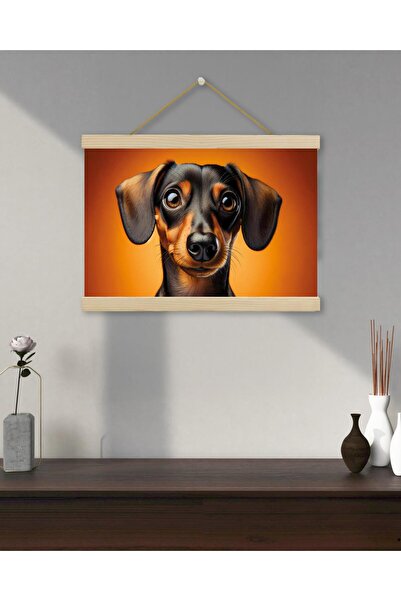 idealizbiz Αφίσα σε καμβά με πορτρέτο κουταβιού-σκύλου με λουκάνικα