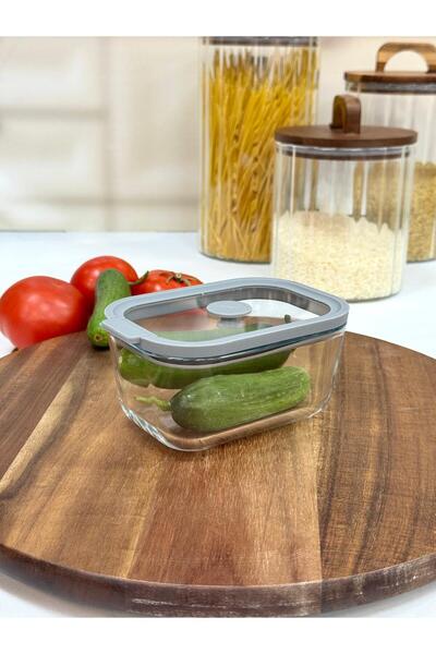 AROW Hıelo 470 Ml Cam Saklama Kabı-Gri Şerit TKEBT Şeffaf