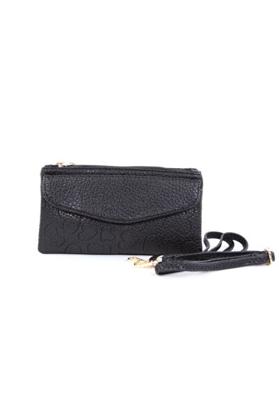 Goldy black wallet with adjustable strap