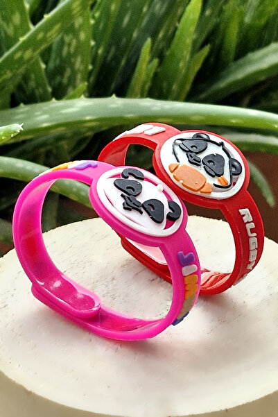 elisalife 2'li Set Oyuncak Panda Ayı Silikon Bileklik Kırmızı + Pembe Doğum Günü Hediyesi Karne Hediyesi