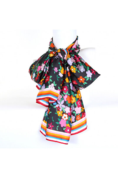 SELY black scarf with floral pattern