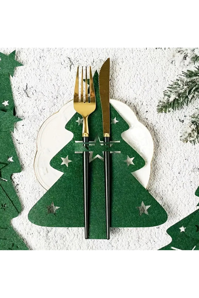 So Iconic 12 штук зелених тримачів для ножів і виделок у формі новорічної яли...