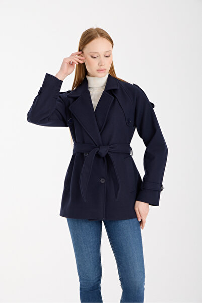 Bolivente Calina Navy Blue Regular Fit Premium Cashmere Jacket