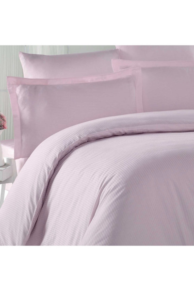 MAXSTYLE Σετ Παπλωματοθήκης Διπλού Κρεβατιού Σατέν Ριγέ Πούδρα