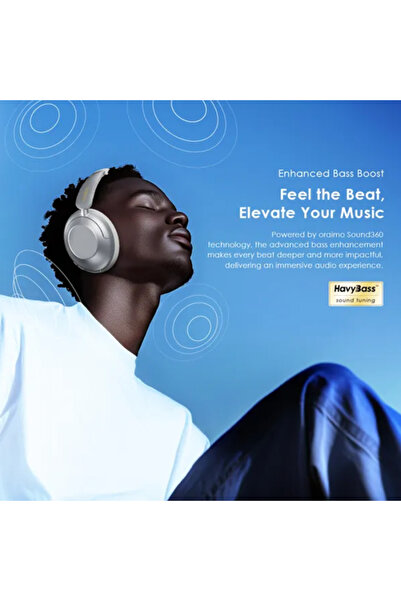 oraimo Wireless Boom Pop Pro Headphones with Active Noise Cancellation and Enhanced Bass - Gray