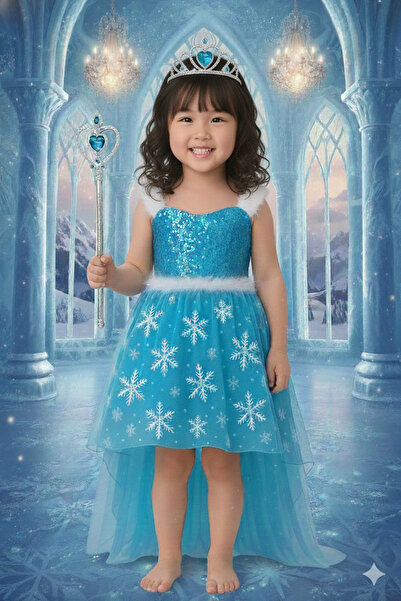 Parti Kırtasiye Set de costum de prințesă Elsa de gheață albastră pentru feti...