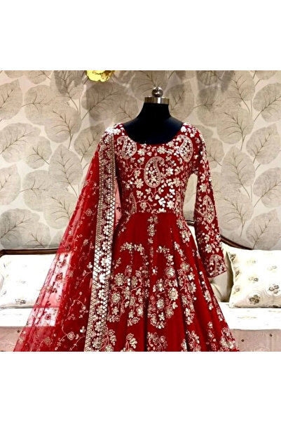 MYSMAR Red Chinon Silk Gown - HRT5365 | Red