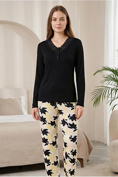 MORRO Set de pijamale din viscoză cu mâneci lungi, cu detalii din dantelă, se...