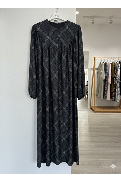 fariza tekstil فستان روبال من قماش التويد الصوفي ذو الخصر المطاطي