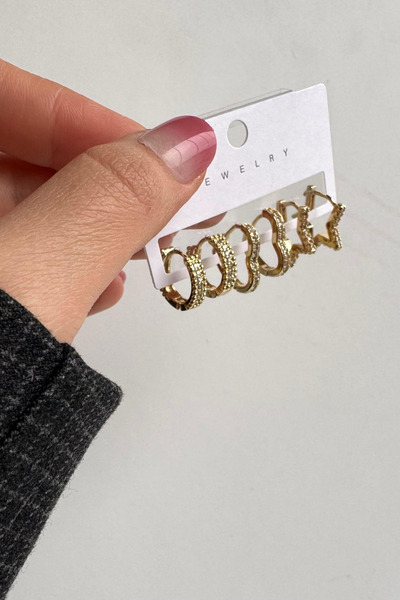 Leo'Stone 6-Piece Star&Heart&Oval Ring Design Gold Women's Steel Earrings