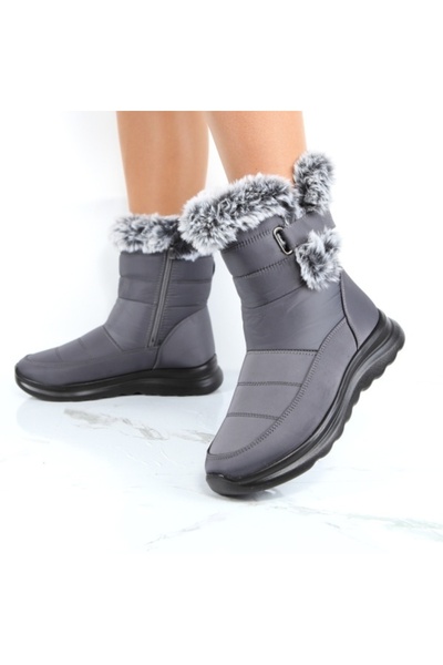 SarEn Gray Fur-Lined Boots