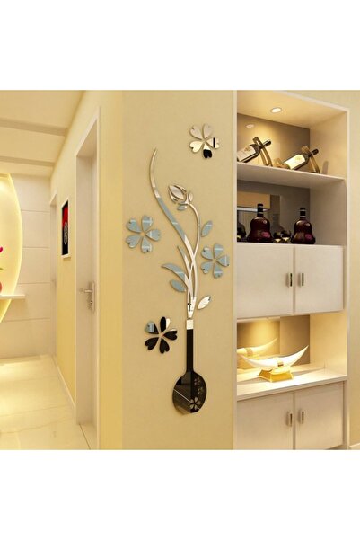 Nirvana Decor Vazo Çiçek Tasarım Pleksi Ayna Duvar Dekoru – Gold / Gümüş Ayna...