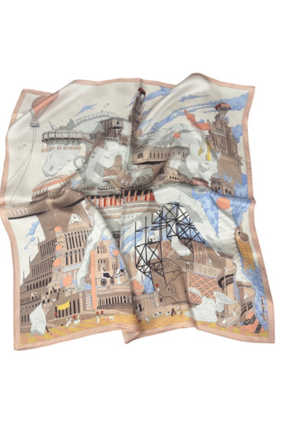 OMG Natural silk scarf, architecture print, 70x70 cm