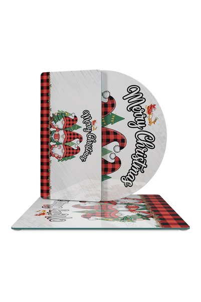 Decovetro Glass Presentation Serving Plate Set of 3 Mixed Set New Year Gnome Dwarf Patterned